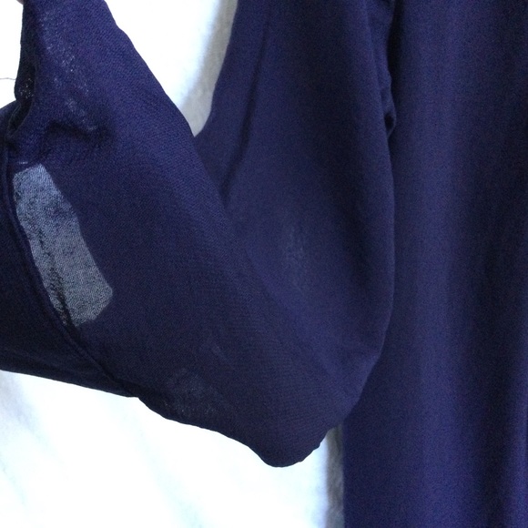 H&M Chiffon Shift Dress  Navy Blue Size 10 Lined Sheer Sleeves - Picture 9 of 14